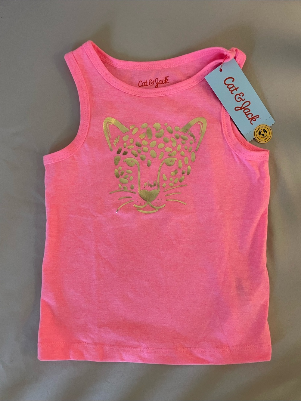 New with Tags Cat & Jack Pink Tank Top with Gold Leopard Face